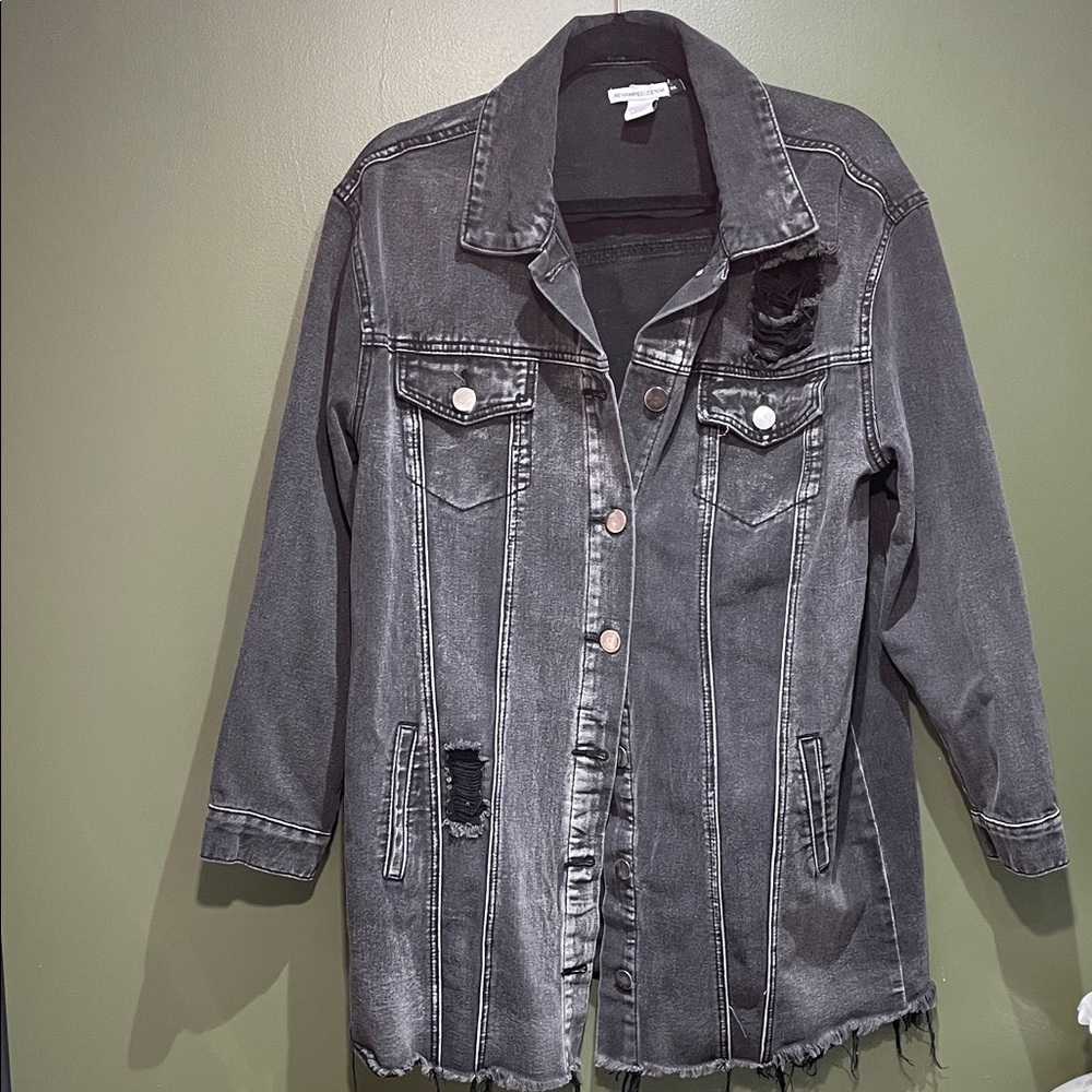 Revamped Charcoal Distressed Denim Jacket